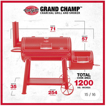 Char-Griller® Grand Champ Offset Smoker Savustingrilli. Ilmainen toimitus!